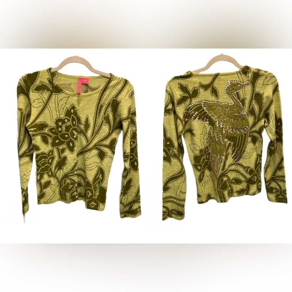 Anthropologie Charlotte Tarantola Rhinestone Button Bird Cardigan - Picture 2 of 6